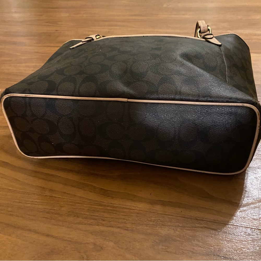Coach Signature Brown Monogram Tote Tan Leather Shoulder Bag - Picture 11 of 16